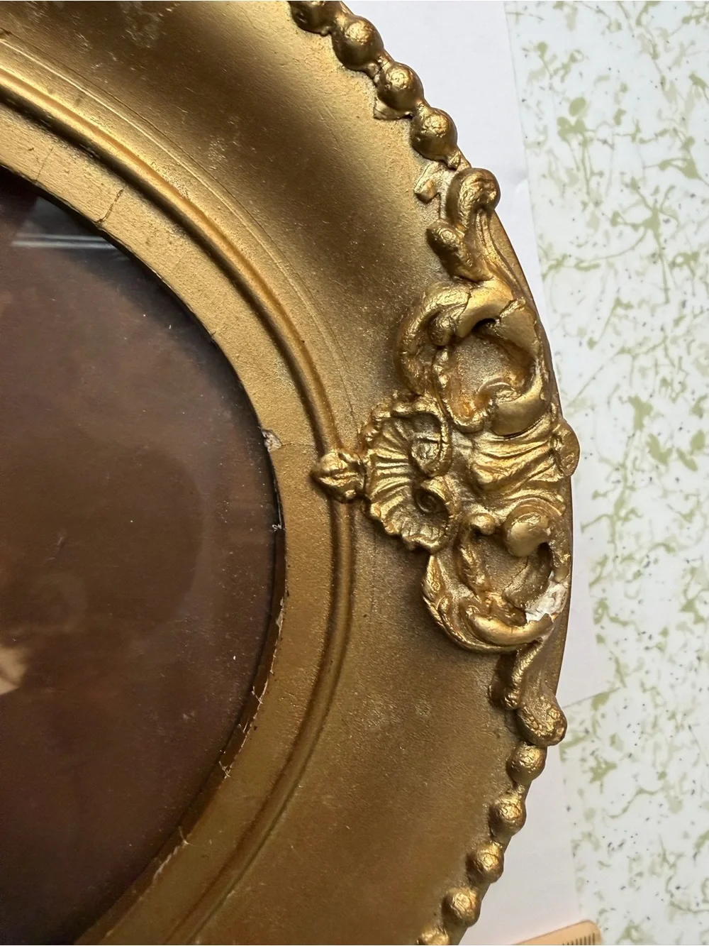 Gold Ornate Oval Picture Frame Beaded Gesso Victorian Edwardian Antique
